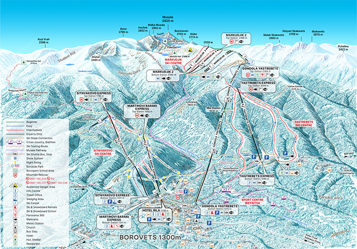 Карта спусков горнолыжного курорта Боровец