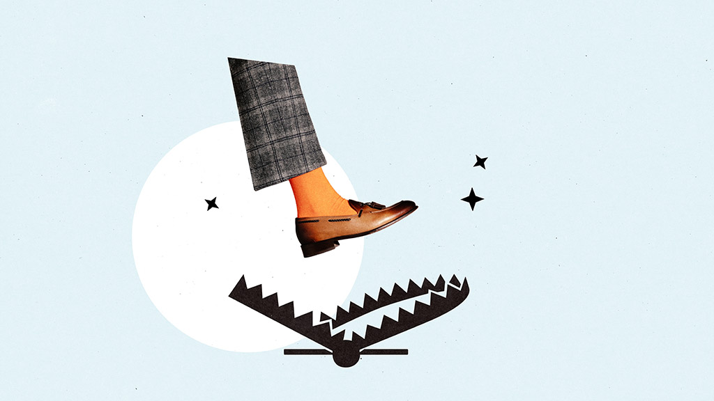 Графическое изображение ступни, попадающей в капкан, предупреждающее о скрытых рисках сделок с недвижимостью в Болгарии»