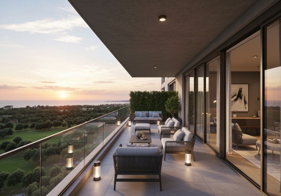 Терраса с видом на море демонстрирует результат сдачи объекта в эксплуатацию и готовность квартиры в Болгарии.